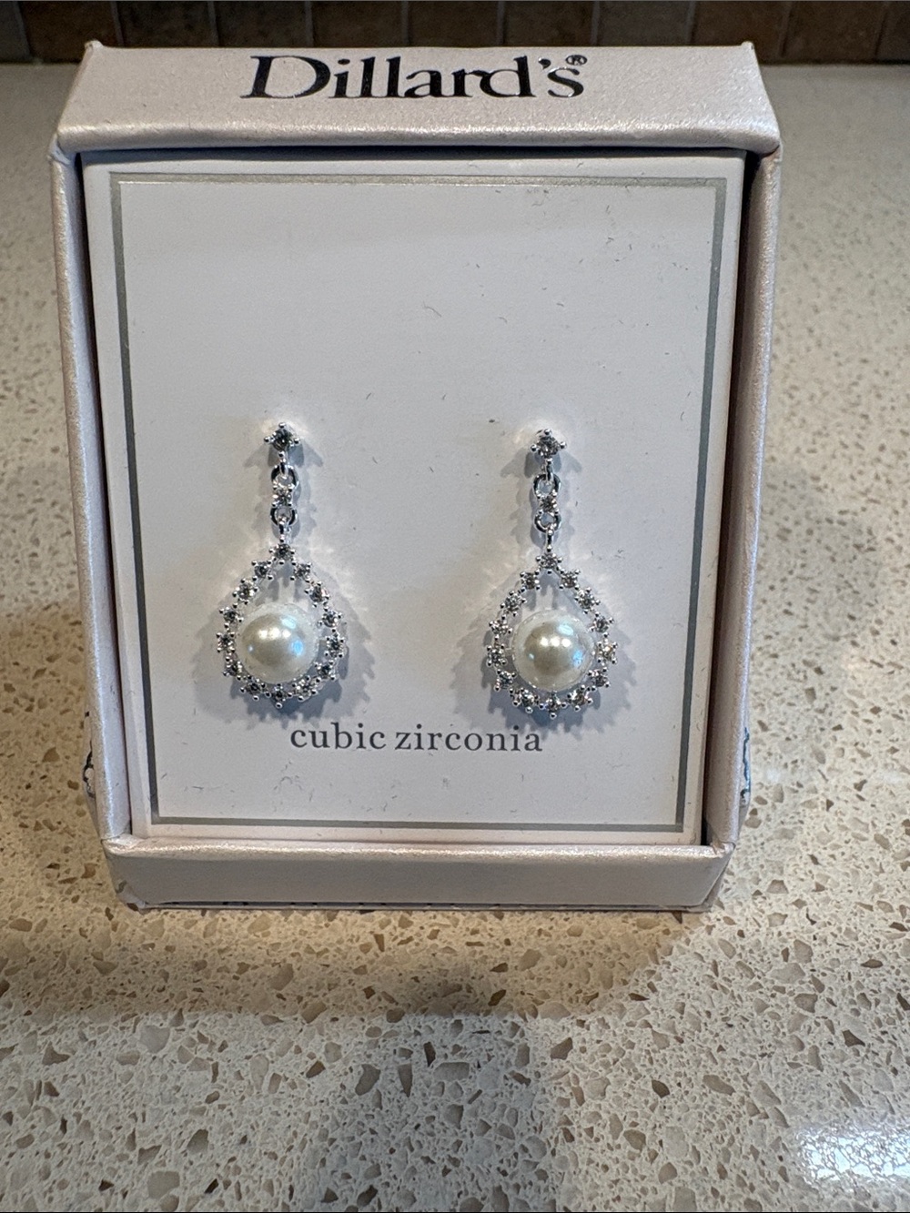 Pearl & Cubic Zirconia Drop Earrings - Silver MSRP $30